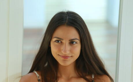 Excellent dark hair young Cira Nerri in sexy panties exposes small tits and nice pussy 