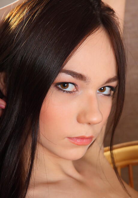 Rangy brunette teen Mimi in skirt exposes tiny tits and vagina 